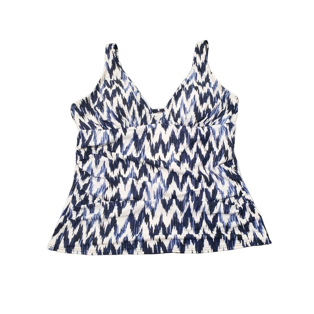 Paradise Bay Blue & White Geo Print Tankini Bikini Swim Suit Top | Size 14